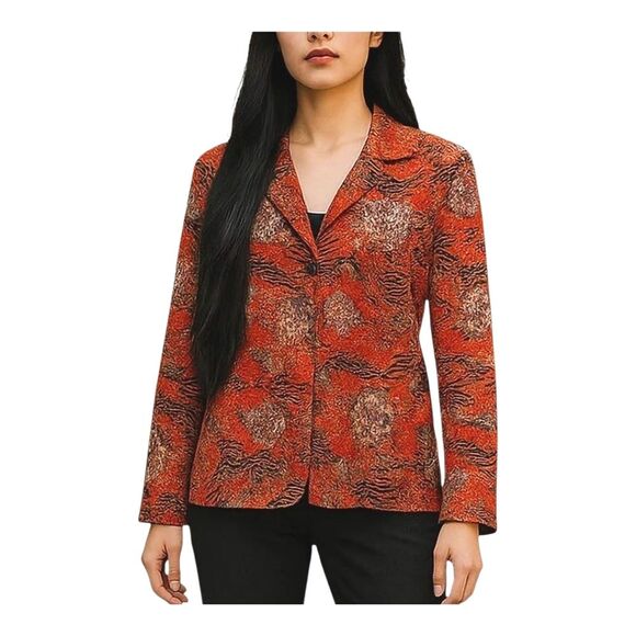 Laura Ashley Slinky Button Front Blouse Stretch Brocade Top Shacket Lined VTG S - Picture 1 of 12